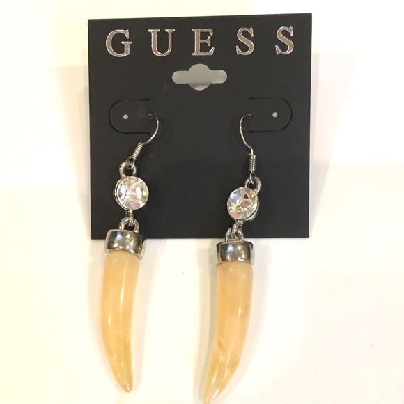 GUESS SILVER TONE HORN DROP EARRINGS - Picture 1 of 2